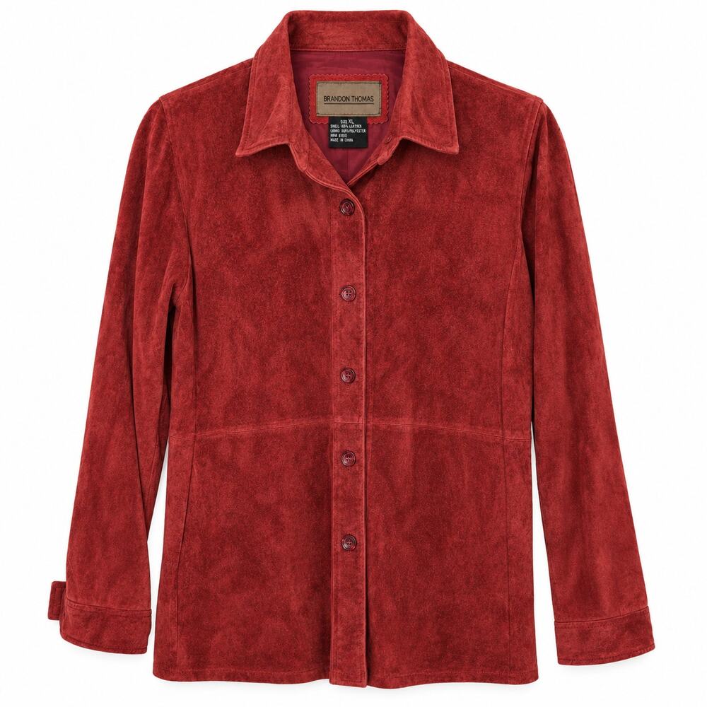 Brandon Thomas Red Suede Leather Shirt Jacket Button Front XL
